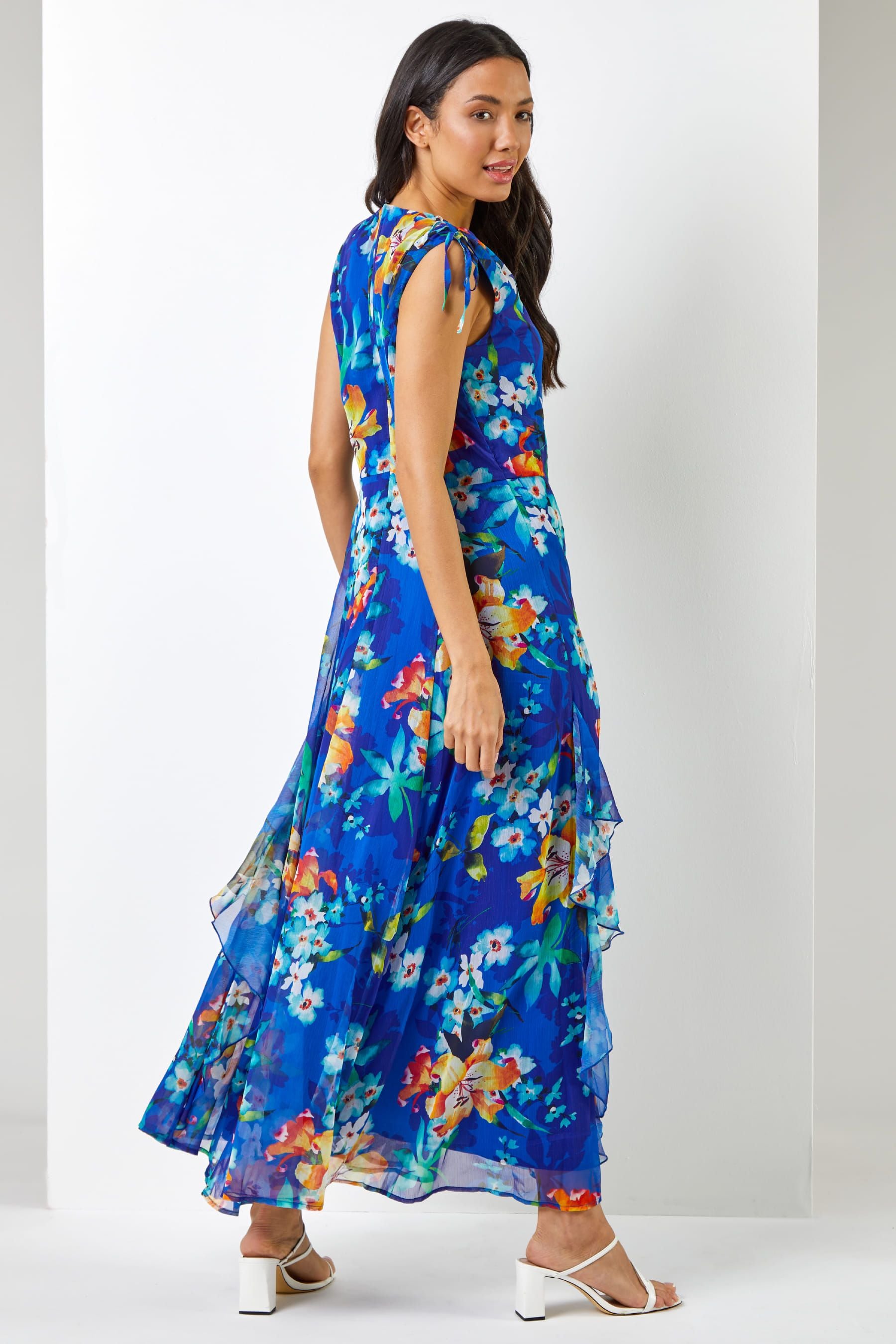 Royal blue floral print on sale dress