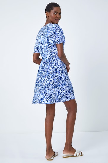 Roman Blue Ditsy Floral Fit & Flare Dress