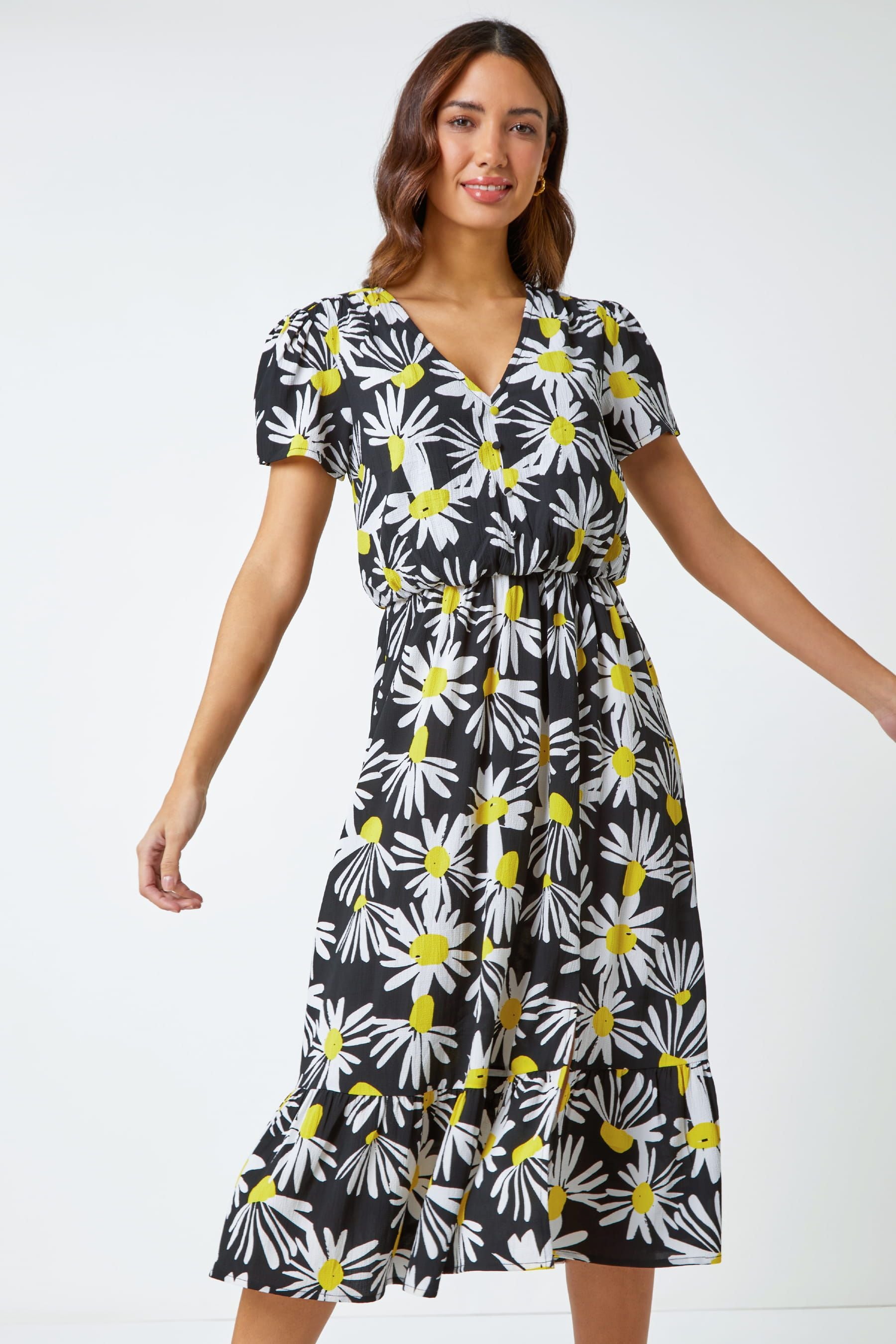 Yellow daisy print dress sales