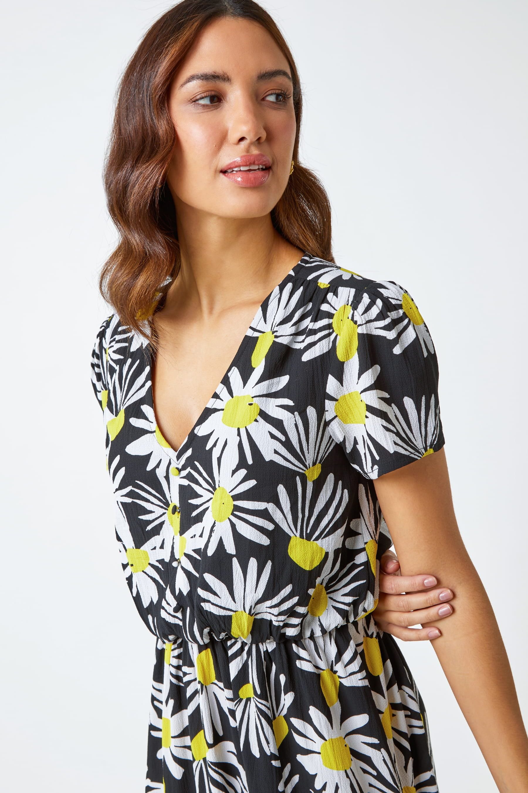Yellow daisy print dress discount