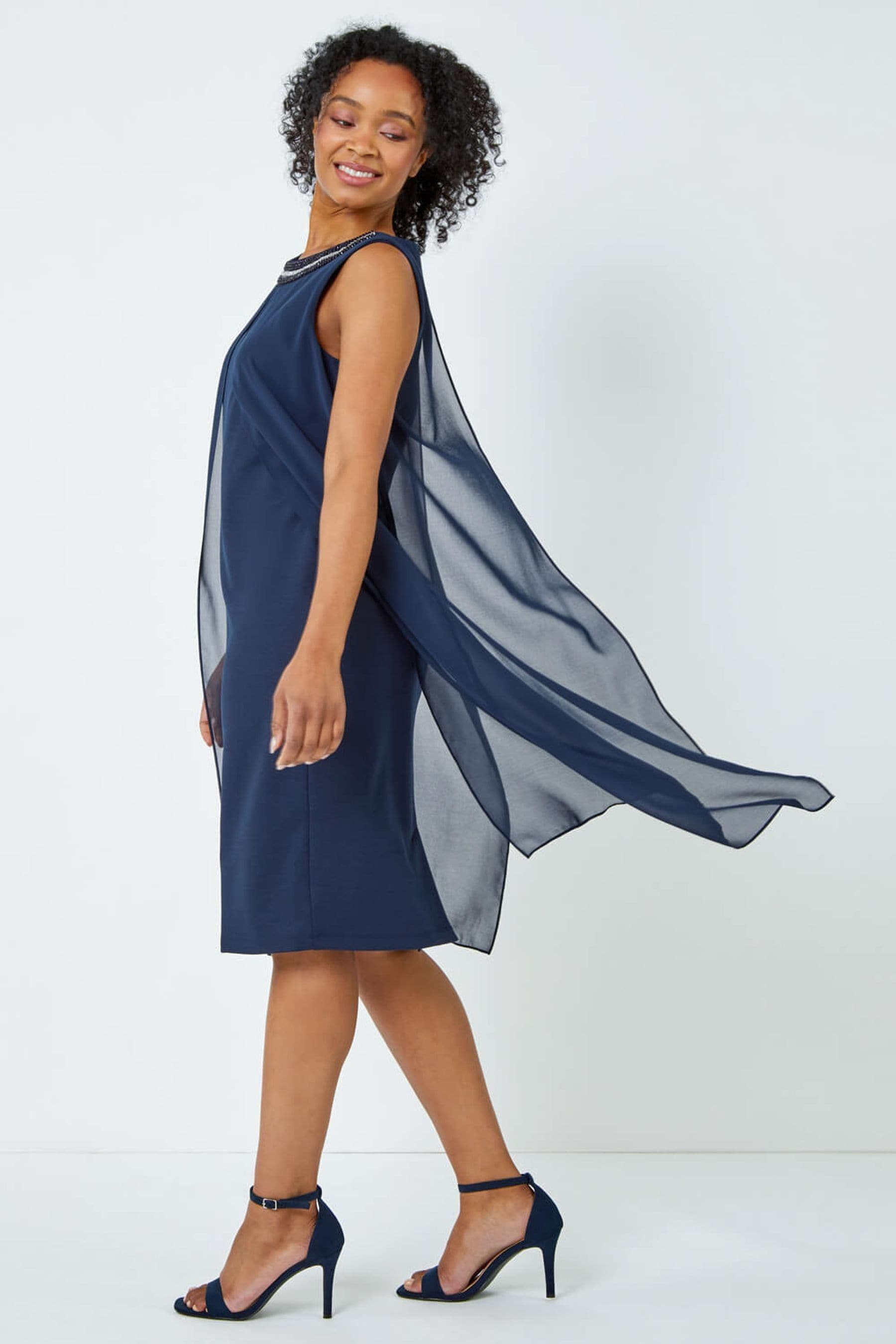 Embellished neck chiffon dress discount