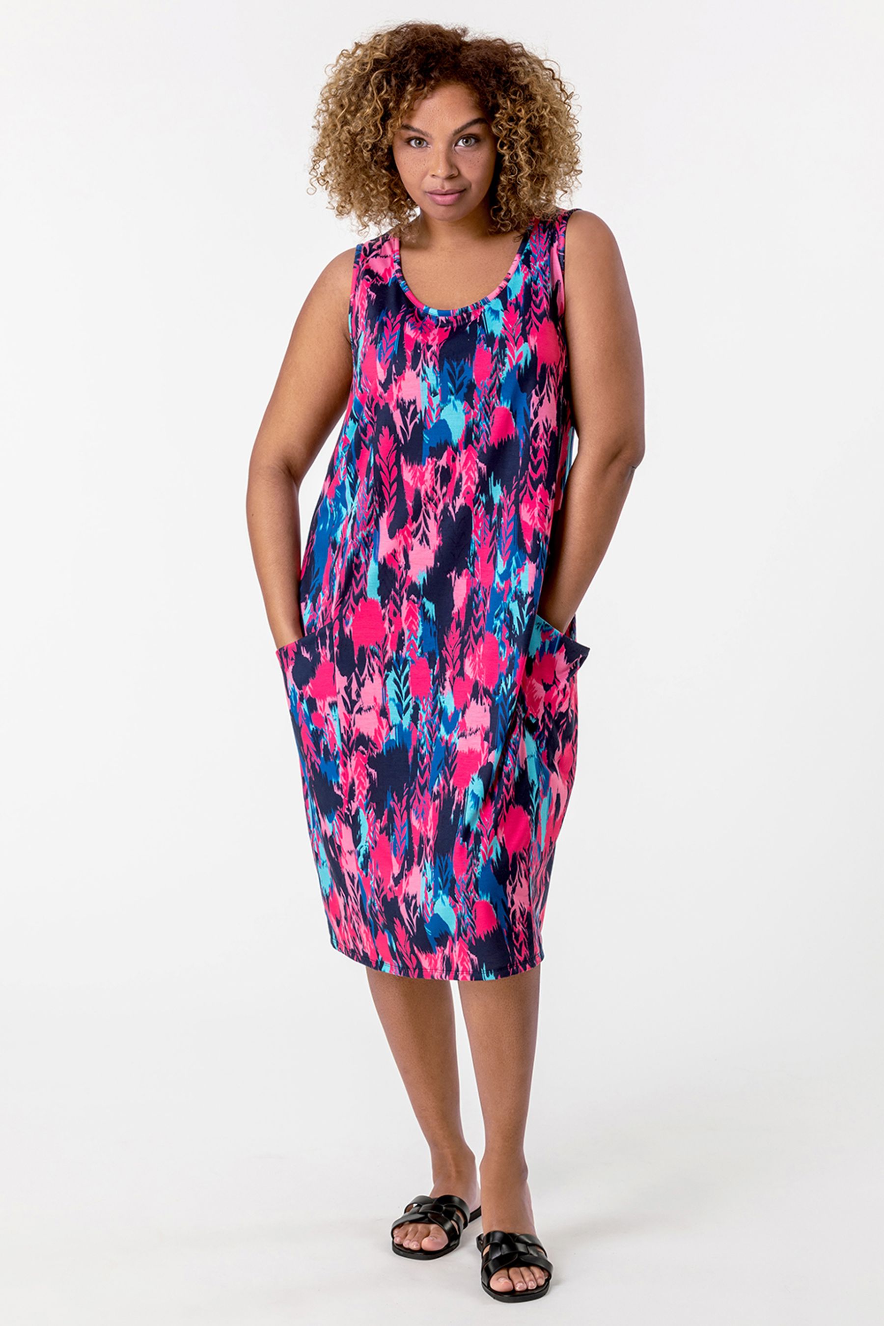 Buy Roman Black Curve Abstract Print Cocoon Dress from the Next UK