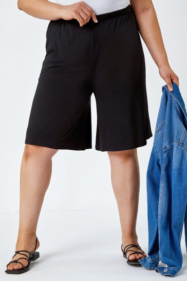 Roman Black Wide Leg Stretch Jersey Shorts