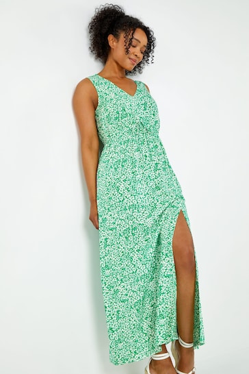 Roman Green Petite Palm Print Stretch Maxi Dress