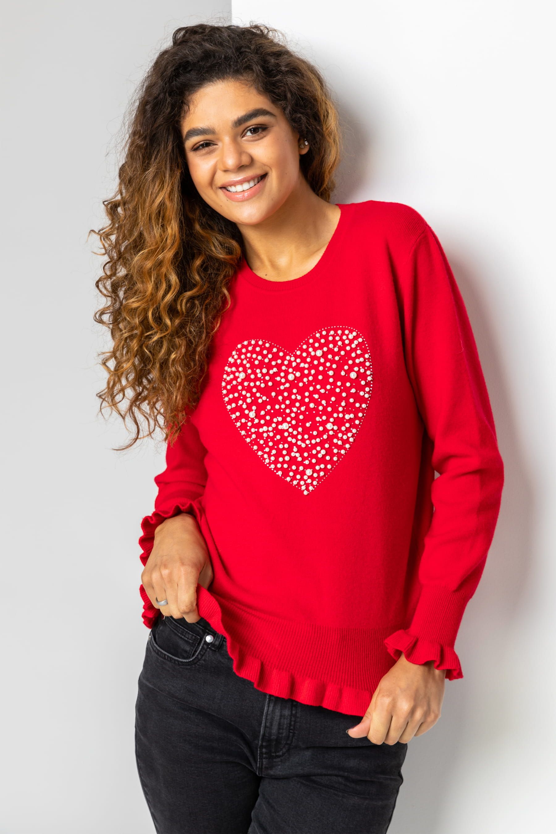 Red sales pearl sweater