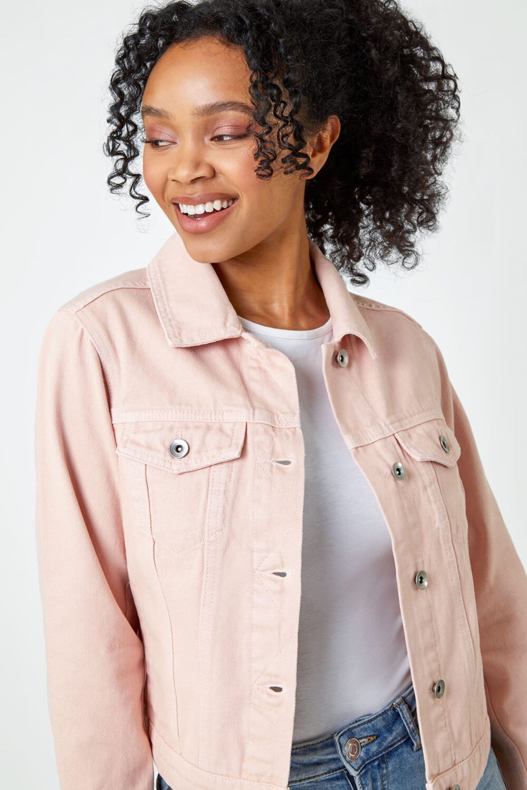 Baby pink jean jacket store