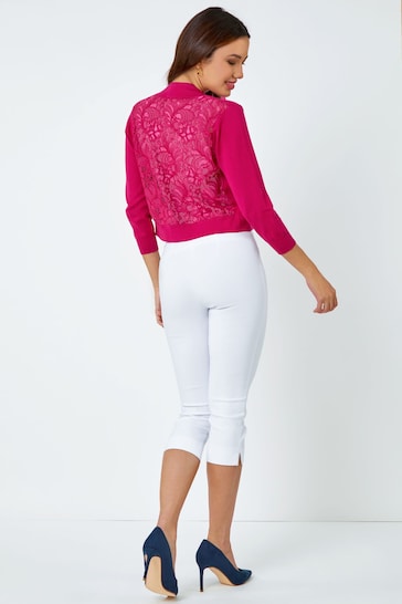 Roman Pink Knitted Lace Back Shrug
