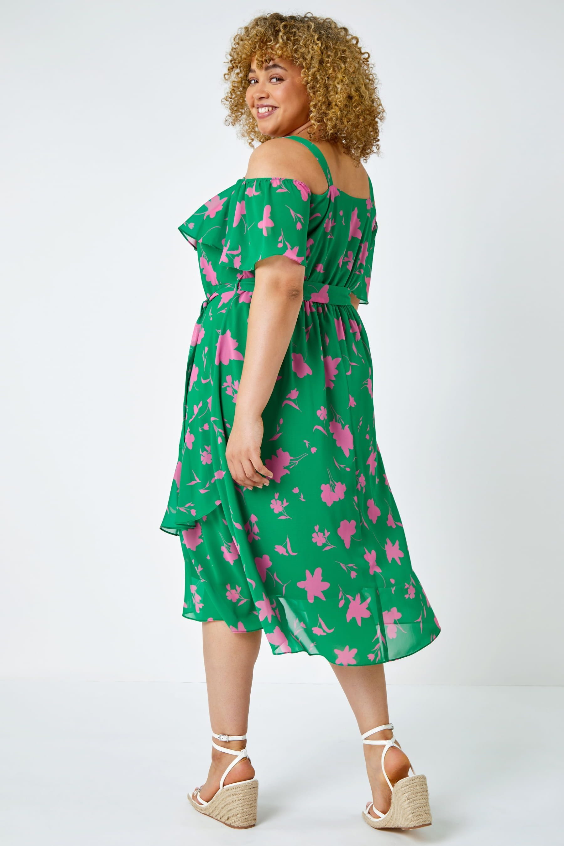 Cold shoulder frill dress sale