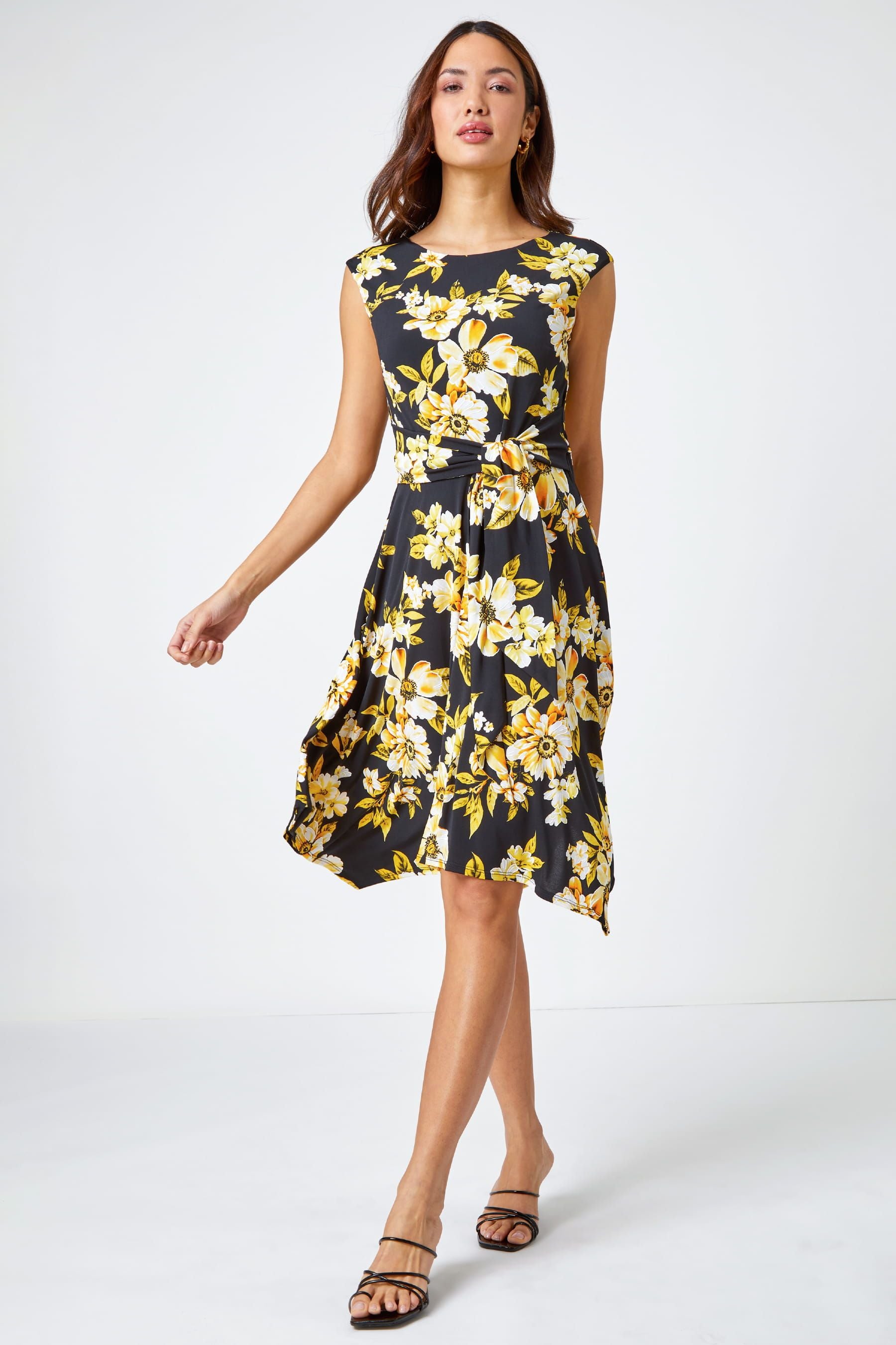 Wallis navy floral print fit discount and flare dress