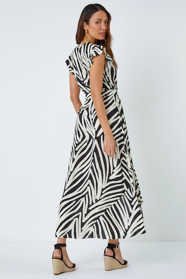 Roman Black Zebra Print Maxi Wrap Dress