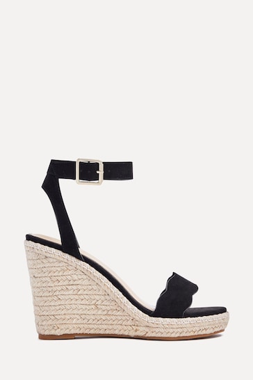 Linzi Black Italy Rope Platform Wedges With Scalloped Edging