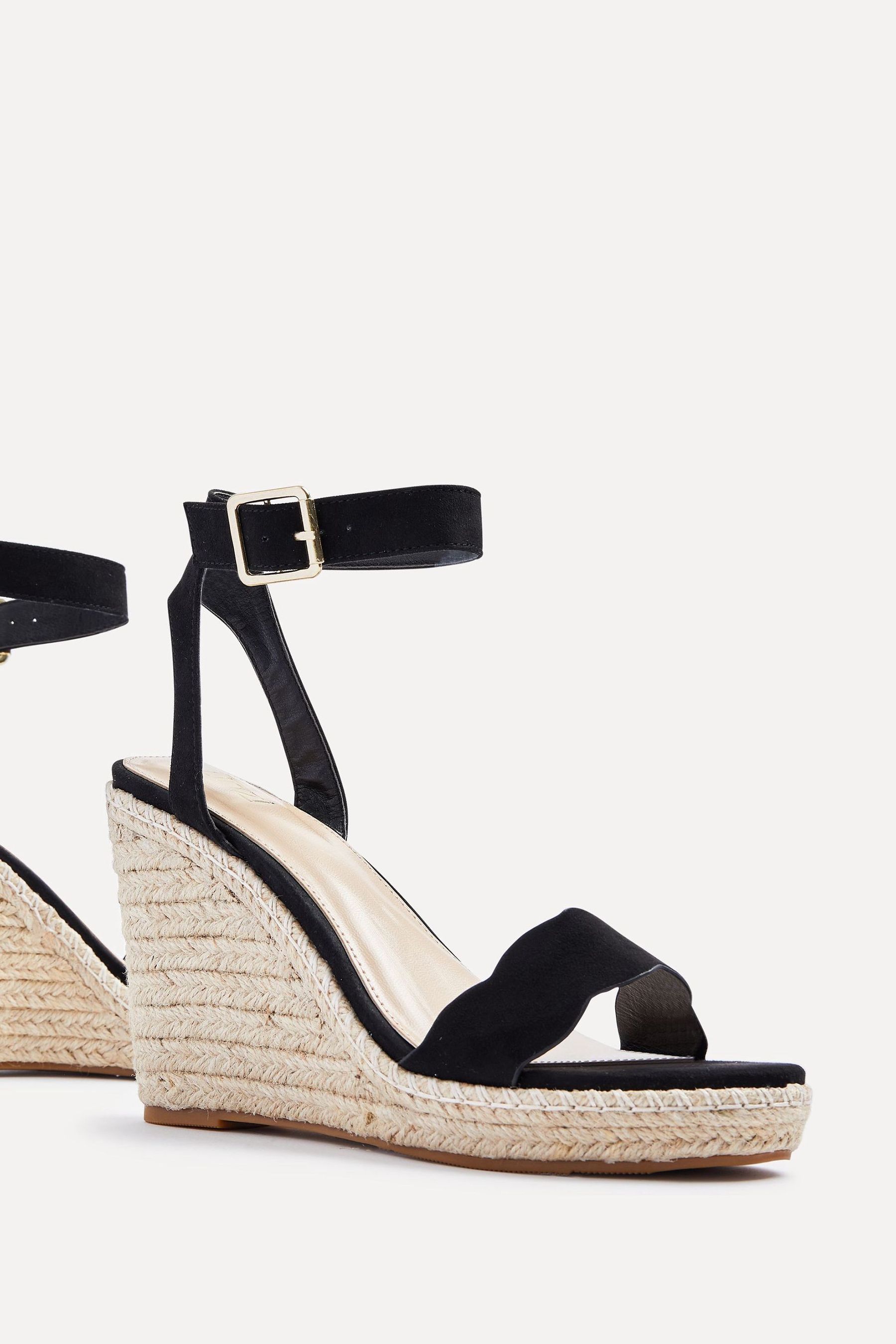 Linzi Black Italy Rope Platform Wedges With Scalloped Edging