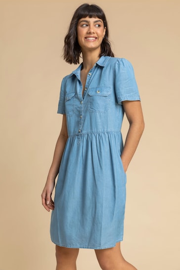 Roman Blue Denim Buttoned Shirt Dress