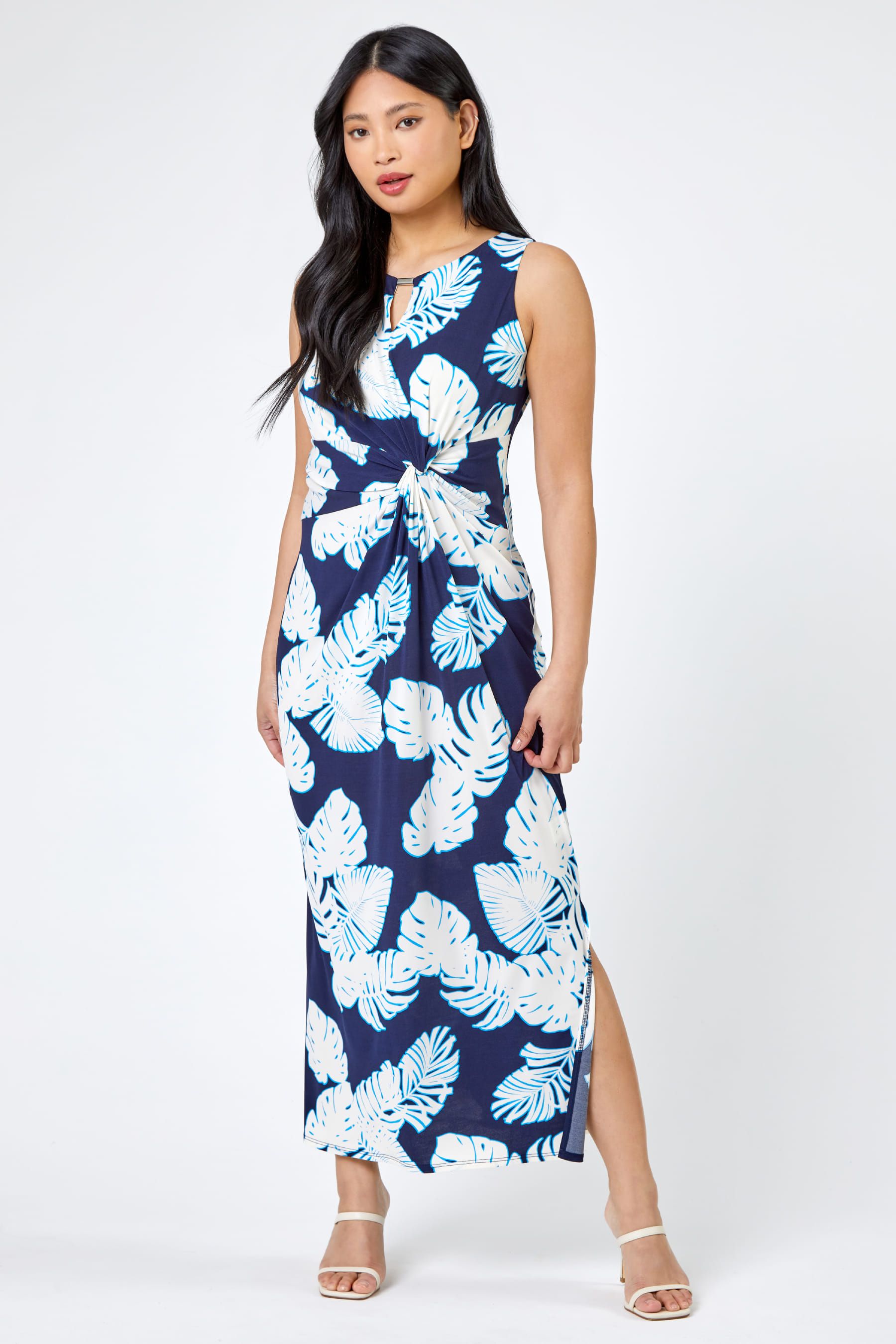 Buy Roman Blue Petite Tropical Print Maxi Dress from the Next UK