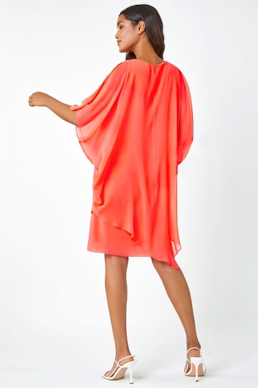 Roman Orange Embellished Cold Shoulder Overlay Dress