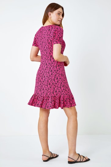 Roman Pink Floral Lace Detail Jersey Dress