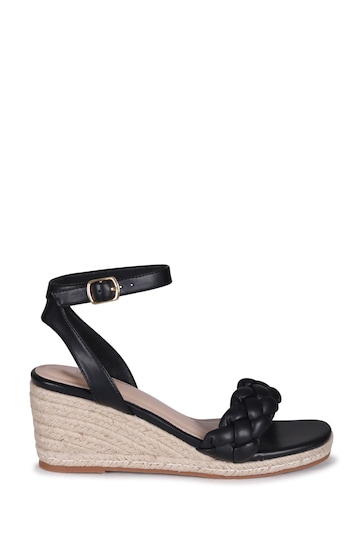 Linzi Black Megan Rope Wedges With Plaited Front Strap