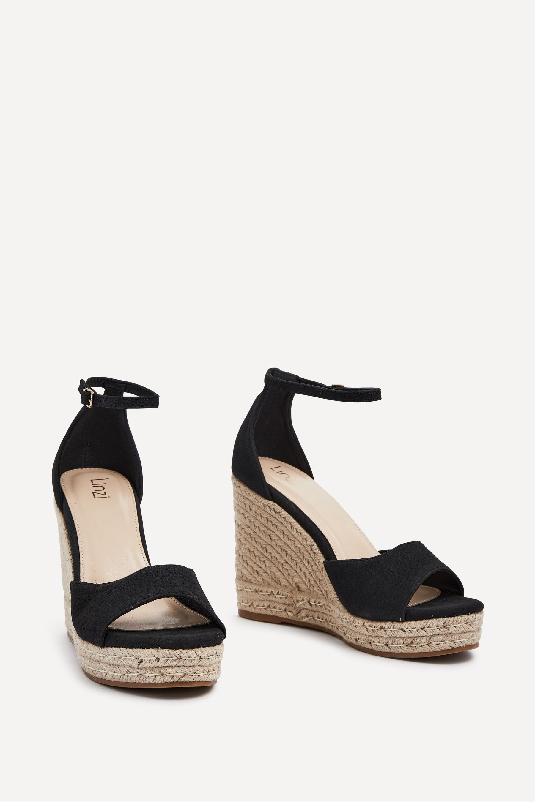 Linzi Black Gracio Rope Platform Espadrille Wedges With Wrap Around Ankle Strap