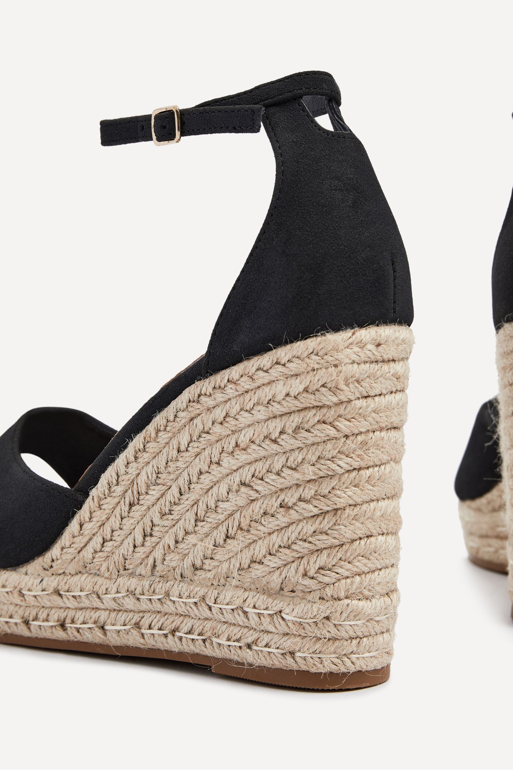 Linzi Black Gracio Rope Platform Espadrille Wedges With Wrap Around Ankle Strap