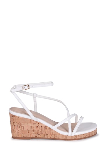 Linzi White Aminah Strappy Wedge Sandal With Wrap Around Ankle Strap
