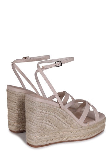 Linzi Cream Desta Rope Platform Wedge With Cross Over Front Straps