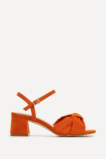 Linzi Orange Charlotte Block Heeled Sandals With Bow Front Detail