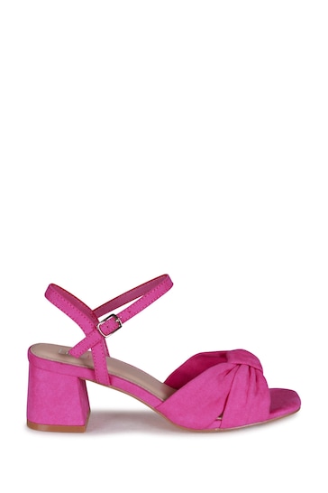 Linzi Pink Charlotte Block Heeled Sandals With Bow Front Detail