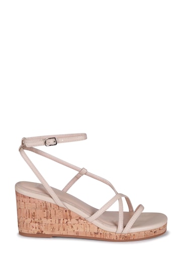 Linzi Cream Aminah Strappy Wedge Sandal With Wrap Around Ankle Strap