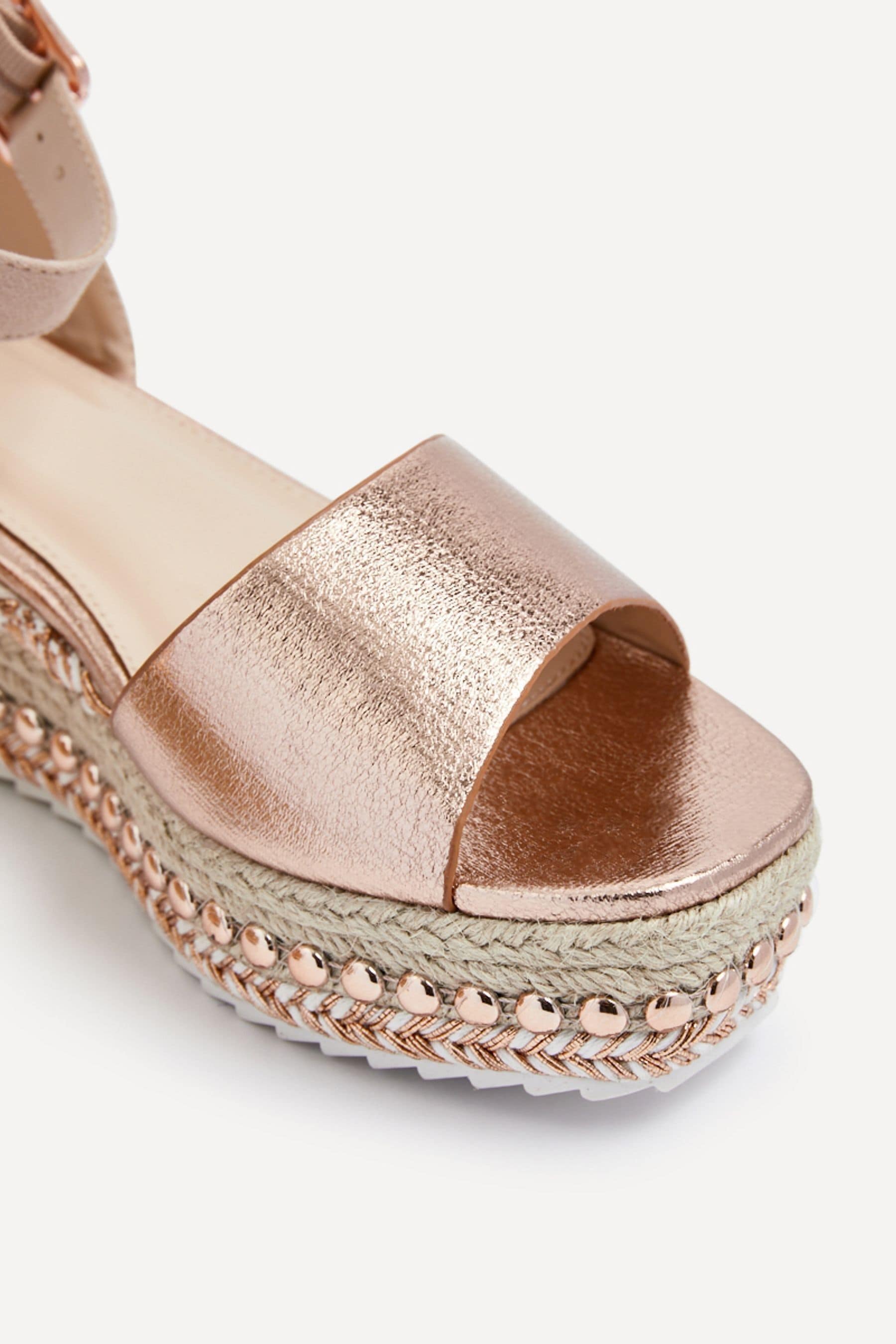 Linzi Gold Disco Espadrille Inspired Wedges With Trim Detail