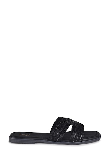 Linzi Black Nevada Flat Sandals With Embellished Front Strap
