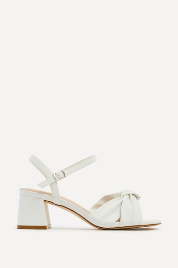 Linzi White Charlotte Block Heeled Sandals With Bow Front Detail