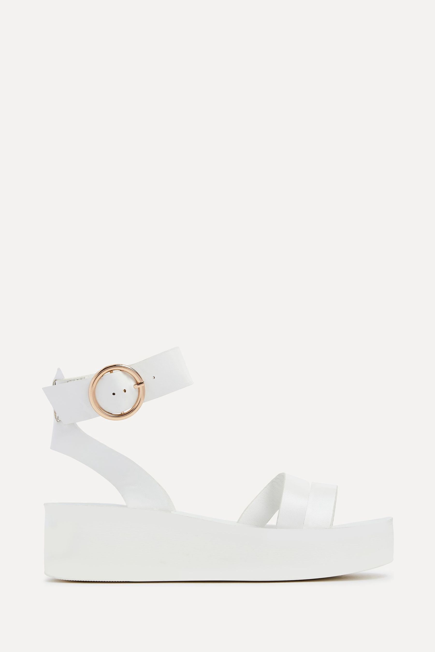 Linzi White Lillie Two Strap Flat Sandals With Wrap Around Ankle Strap