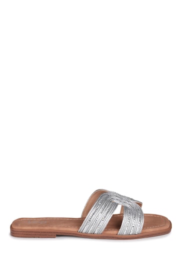 Linzi Silver Nevada Flat Sandals With Embellished Front Strap