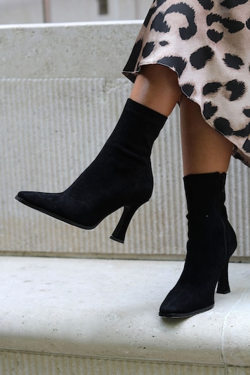 Linzi Black Noelle Square Toe Heeled Sock Boots