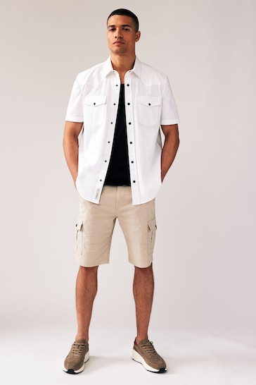 White Textured Short Sleeve Western Shirt