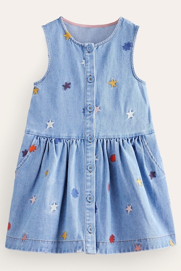 Boden light Blue Buttoned Pinafore Dress
