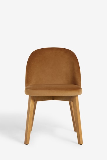 Soft Velvet Caramel Brown Preston Walnut Effect Leg Dining Chairs Set of 2