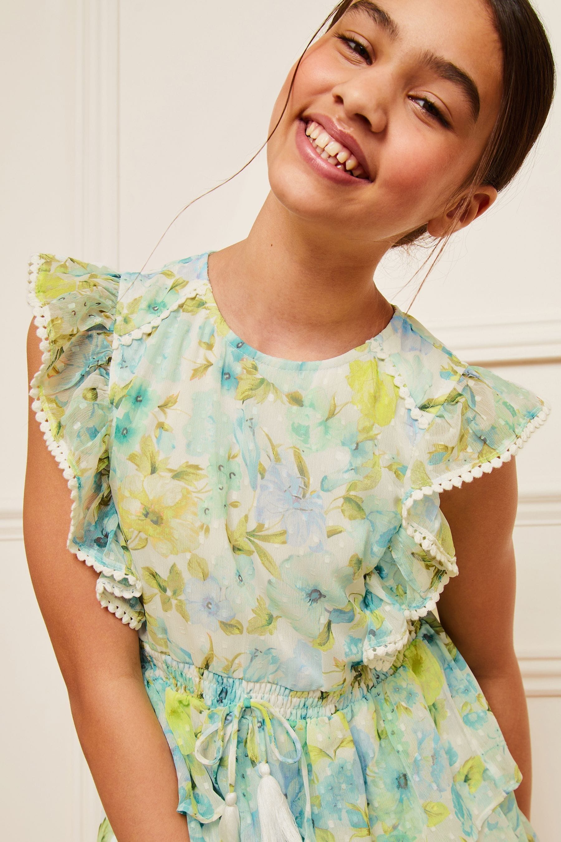 Buy Lipsy Green White Floral Chiffon Ruffle Mini Dress 5 16yrs from the Next UK online shop
