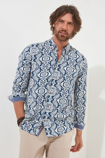 Joe Browns Blue Button Down Collar Abstract Printed Long Sleeve Shirt