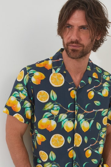 Joe Browns Black Lemon Printed Short Sleeve Open Flat Collar Shirt