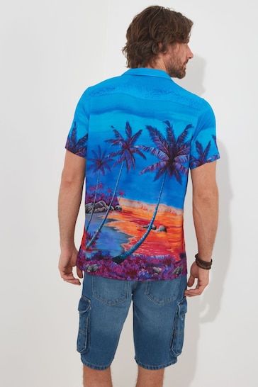 Joe Browns Blue Hawaiian Palm Sunset Short Sleeve Open Flat Collar Shirt