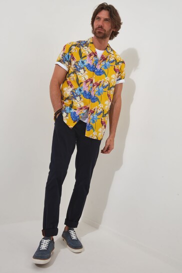 Joe Browns Yellow Tropical Bird Print Short Sleeve Open Flat Collar Shirt