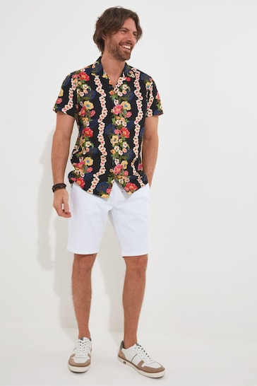 Joe Browns Black Retro Tropical Floral Print Short Sleeve Open Flat Collar Shirt