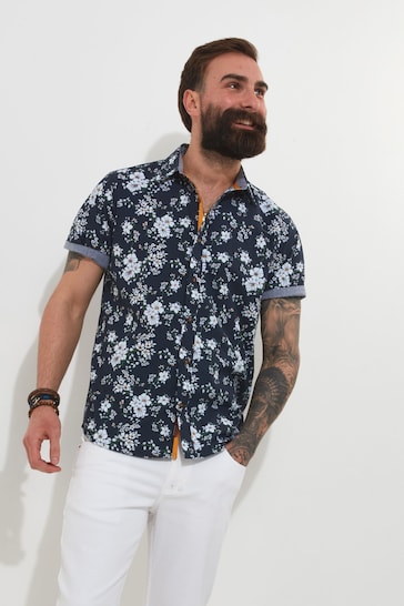Joe Browns Blue Summer Daisy Floral Button Collar Shirt
