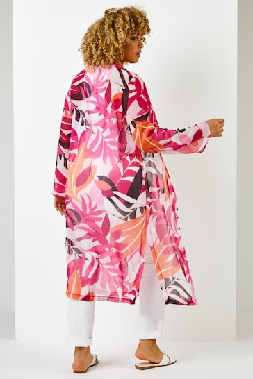 Roman Pink Curve Tropical Print Longline Kimono