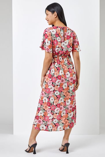 Roman Pink Petite Floral Print Flute Sleeve Dress