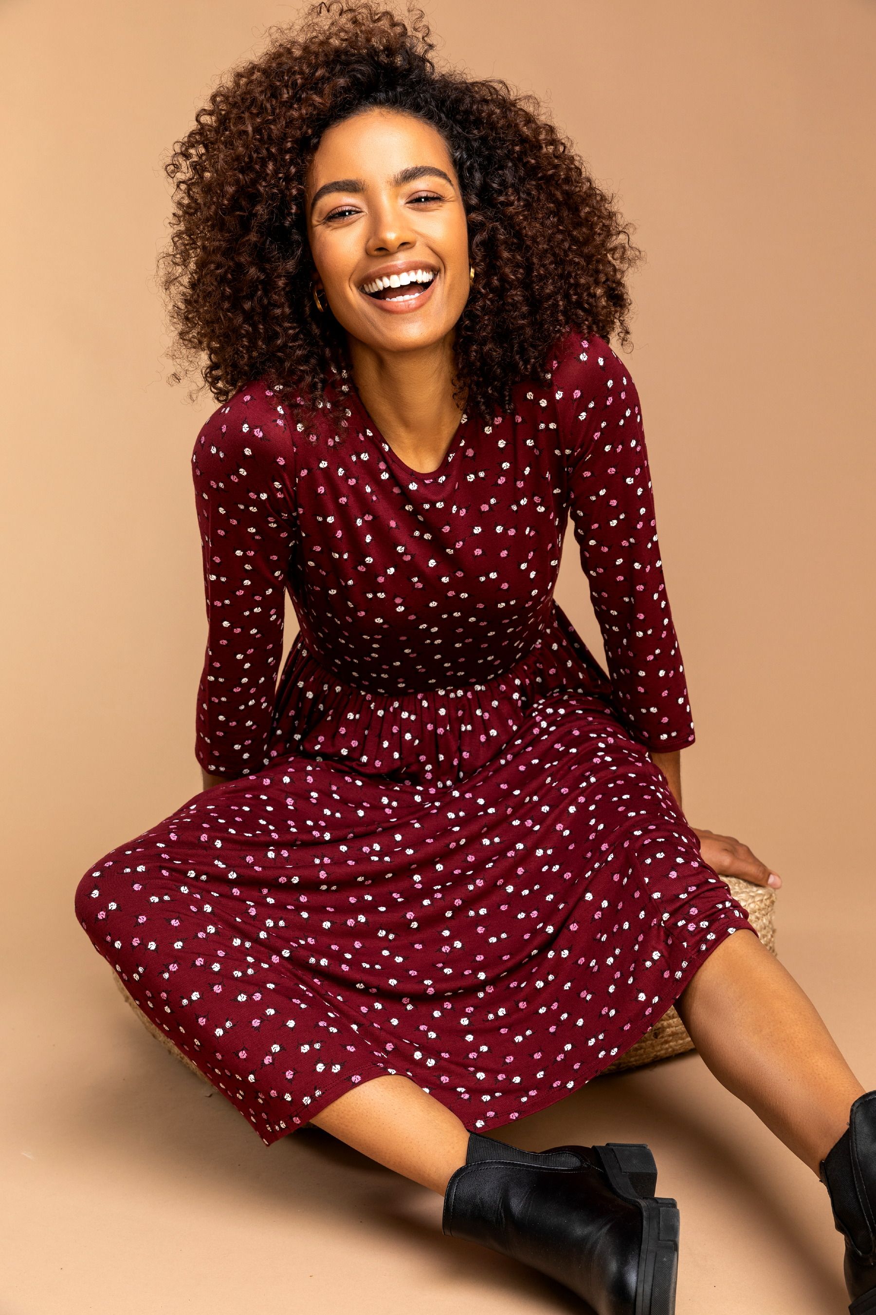 Buy Roman Red Ditsy Floral Print Midi Dress from the Next UK