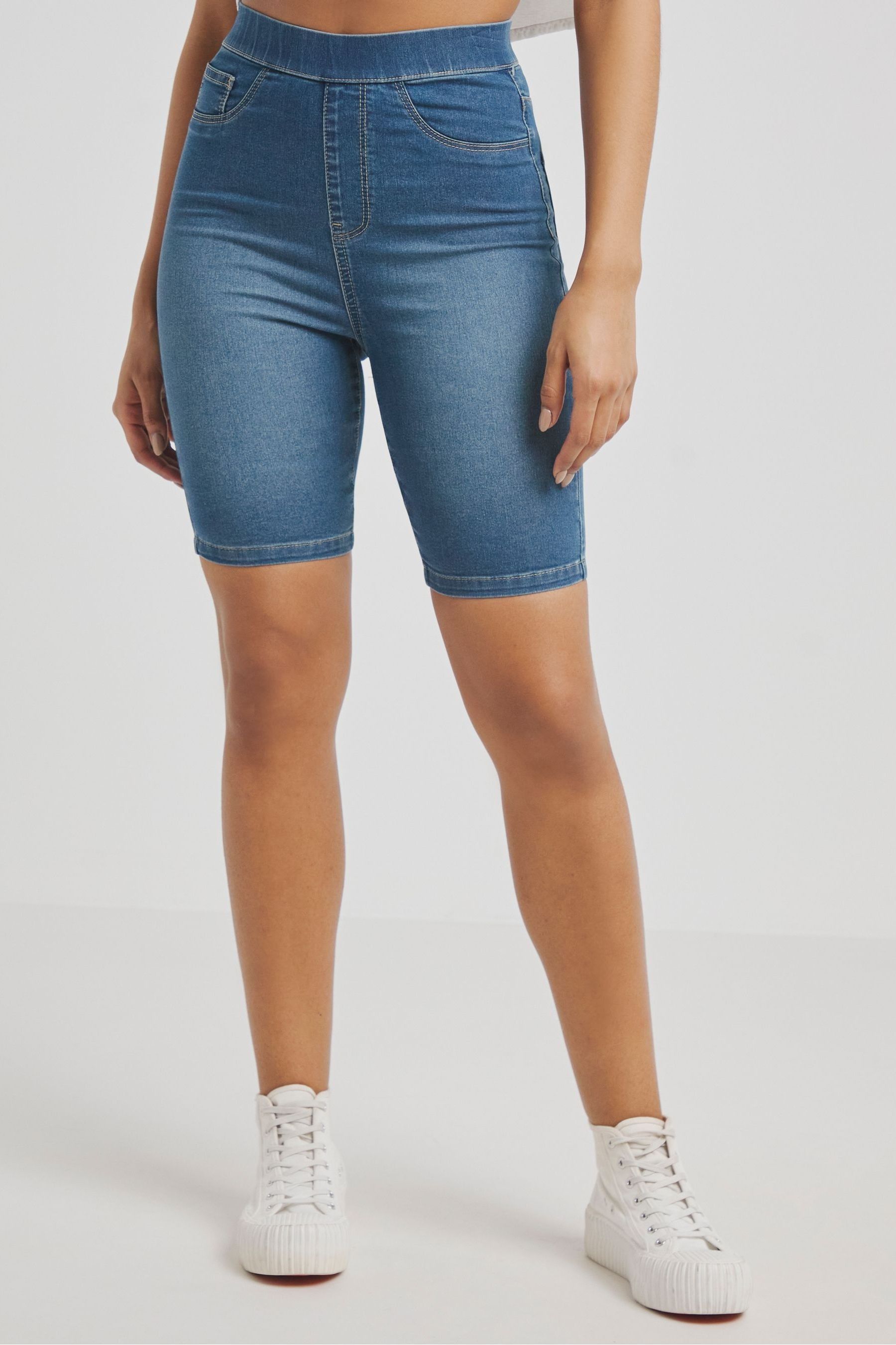 Plus size pull on jean shorts cheap