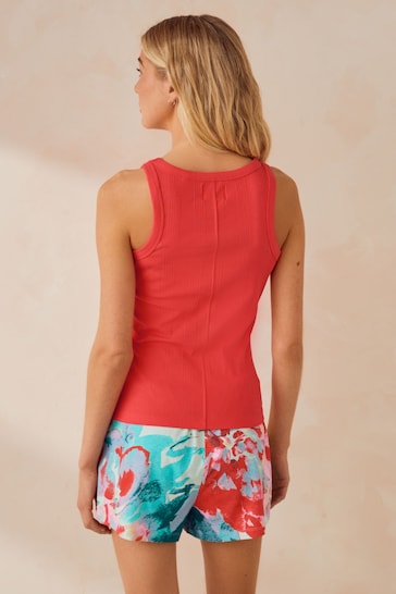 Red Floral Rib Vest Short Pyjamas Set