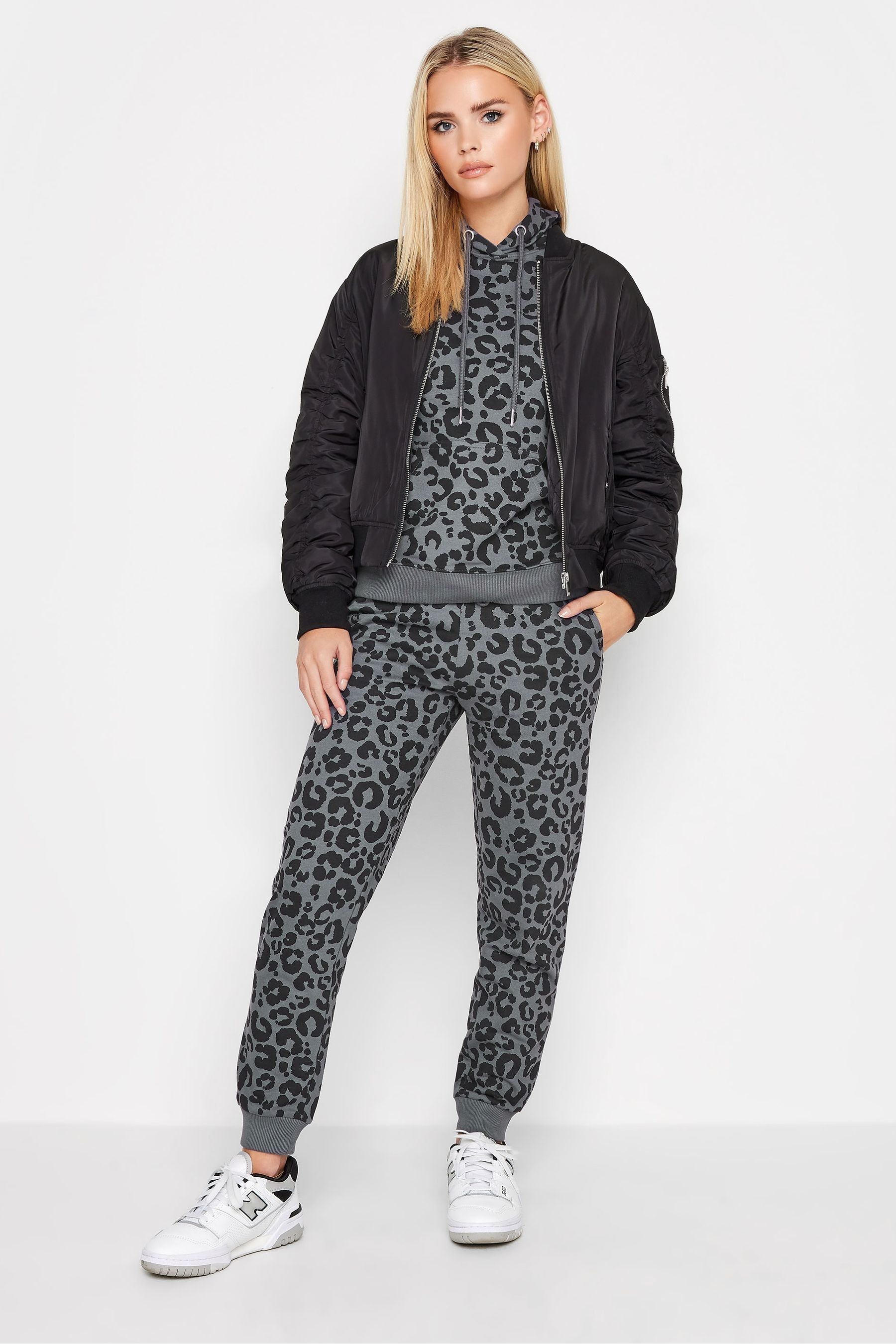 Black leopard print joggers sales